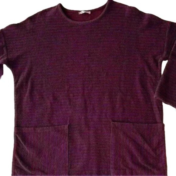 Zara Women's Burgundy Blue Striped Oversized Sweater Size Small - Picture 2 of 4